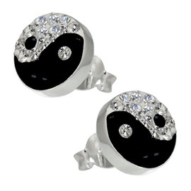 Vinani Ying Yang Silver Stud Earrings