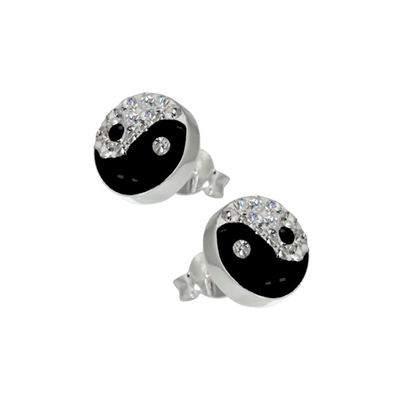Vinani Ying Yang Silver Stud Earrings
