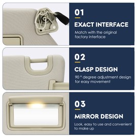 Driver & Passenger Sun Visor Fit for Nissan Pathfinder 2013-2018, for Infiniti QX60 2014-2017, JX35 2013, with Light Replace for 96401-9PB0A, 96400-9PB0A