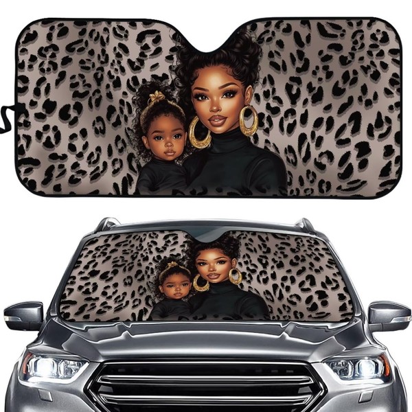 Amzbeauty Black Girl Leopard Print Portable Car Sun Visor Blocker