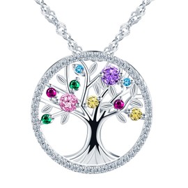 MICYUMI Damen 925 Sterling Silber Halskette Cubic Zirkonia Baum Design Anhänger mit Kette,Bunte Blätter