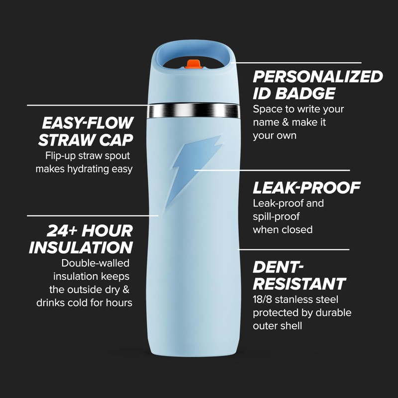 Gatorade 'Overtime' 32oz Stainless Steel Water Bottle, Straw Cap, Light