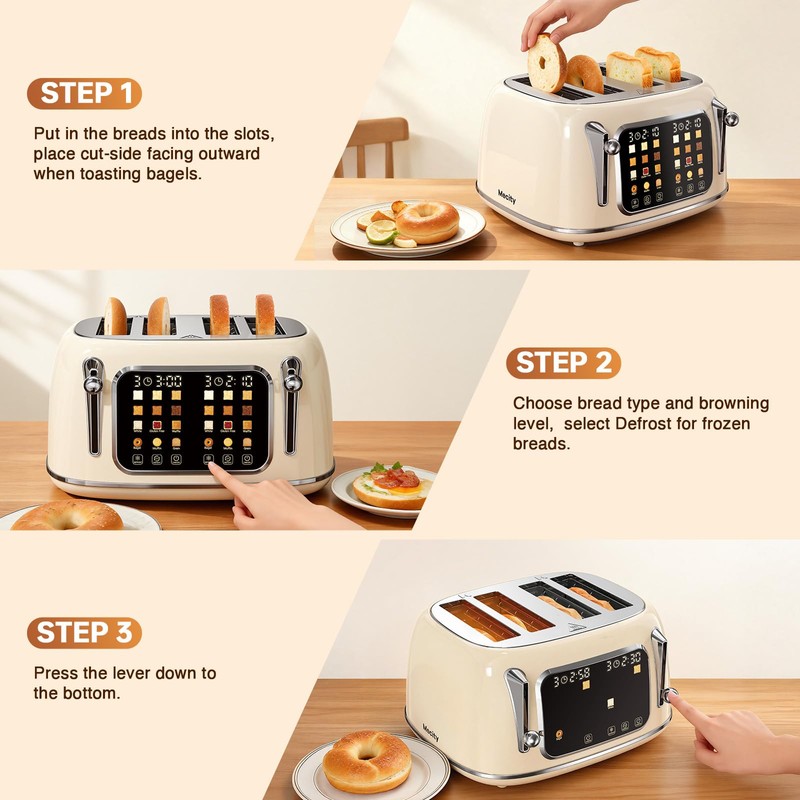 Mecity Toaster 4 Slice, Touch Screen Wide Slot Retro Toaster