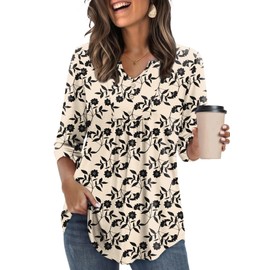 WIHOLL Oversized Tshirts for Women Blouse Plus Size Spring Clothes Floral Summer Tops 2025 Boho Tops 3/4 Length Sleeve Button Down Shirts XXL