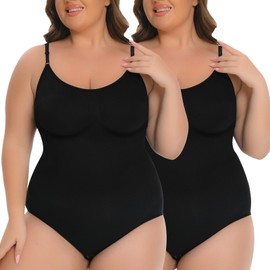 2 Pack Bodysuit for Women Tummy Control Sculpting Shapewear Seamless Slim Body Shaper Tank Top with Adjustable Straps (Black Black, Large)