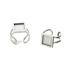 SAUNUCHI 12pcs Stainless Steel 10mm Square Cabochons Ring Blank Bezel Trays Ring Base Settings for Jewelry DIY Making