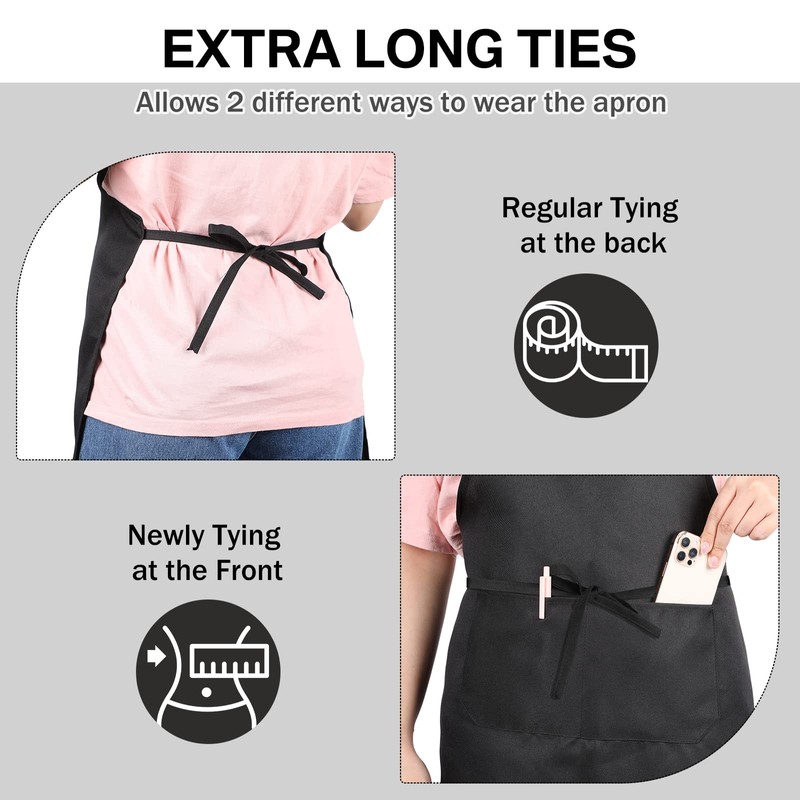 JaGely 24 Pack Adjustable Bib Apron with 2 Pockets Black