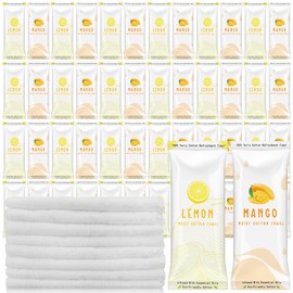 50 Pcs Moist Towelettes Individually Wrapped Scented Disposable Face Towels Essential Oil Infused Moist Terry Cotton Towel for Use Hot or Cold Travel Body Spa (Lemon Mango)