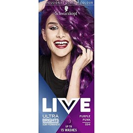 Schwarzkopf LIVE Ultra Bright or Pastel Purple Hair Dye, Pack of 3, Semi-Permanent Colour lasts up to 15 washes - 094 Purple Punk