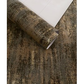 AMINAH DECO 17.7"x 236.0" Metallic Texture Distressed Wallpaper in Charcoal and Gold Self Adhesive Industrial Wall Sticker for DIY Decor Peel and Stick Wallpaper