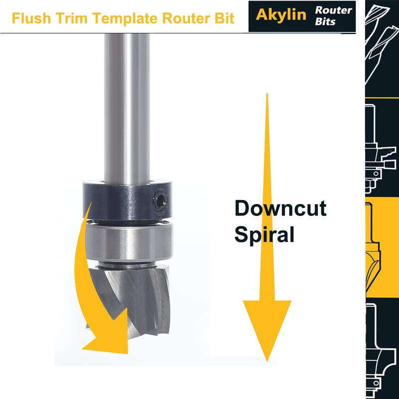 Spiral Flush Trim Template Router Bit 1/4" Shank, Solid Carbide