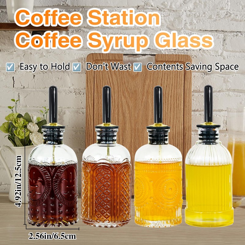Oudizz Syrup Dispenser Bottles Set,4 pcs 7oz Glass Coffee Syrup