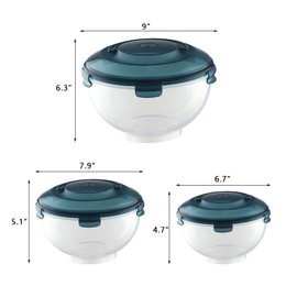 ATRDTO 3-Pieces Large Salad Bowls with Lids –Airtight Plastic Food Storage Containers – BPA-Free Salad Bowl with Lid that 4 Locks – Dishwasher Safe Salad Mixing Bowls (Dark Blue)