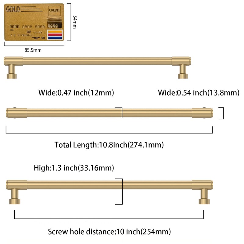 Amerdeco 10 Pack Champagne Bronze Cabinet Pulls 10 Inch(254mm) Hole