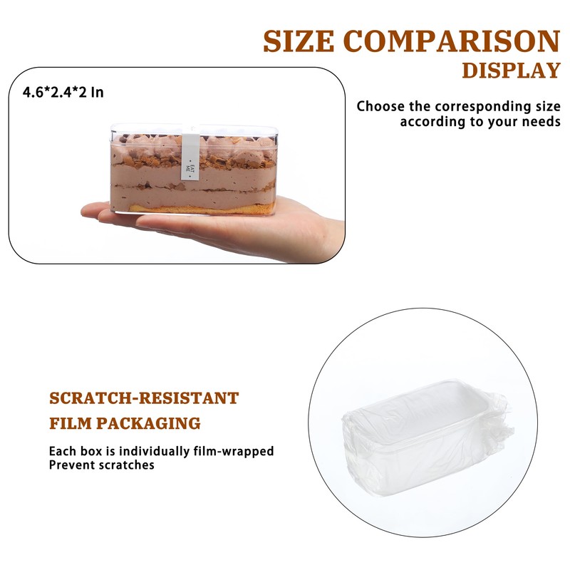 FZJ 20 Pack 10OZ Rectangle Clear Plastic Dessert Cups with
