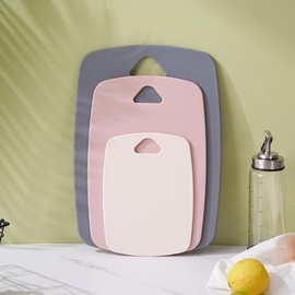 Plastic Cutting Board Set of 3, Multipurpose Chopping Boards Set BPA Free for Kitchen Meat Veggies Fruits Camping Travel, Dishwasher Safe Easy to Clean (Dark Gray, Light Pink, Cream)