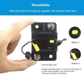 WOHHOM 60 Amp Circuit Breaker Waterproof 30A-300A Manual Reset Fuse Inverter for Trolling Motor Auto Car RV Marine Boat Current Overload Protection (60A)