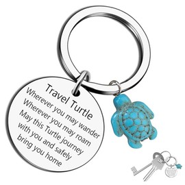 Travel Turtle Keychain, Stainless Steel Turtle Keychain Keyring Pendants, Good Luck Charm for Women Men, Cute Key Rings Gift for Her Sister Best Friends Colleague Graduation Birthday(COLOR:Silver)