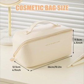 JSTHHTT Portable Cosmetic Bag Women's Makeup Bag Large Capacity Travel Makeup Bag Aesthetic with Handle for Travel Bedroom Bathroom and Other Occasions, White, No