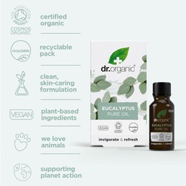 Dr Organic Eucalyptus Essential Oil, 100% Pure & Natural, Uplifting, for Congestion Relief, Aromatherapy, Diffusers, Massage, Vegan, Cruelty Free, Paraben & SLS Free, Certified Organic, 10ml
