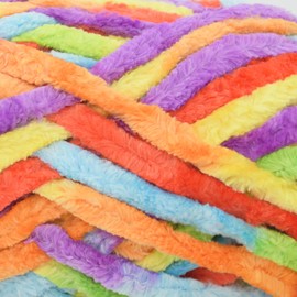 Velvet Chenille Yarn for Crocheting,Bright Rainbow Fluffy Velvet Plush Thick Soft Chunky Chenille Baby Blanket Yarn for Crocheting Knitting Beginners 3x100g(49.2yd)（Bright Rainbow）