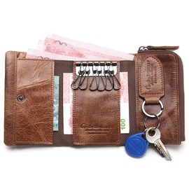 [コンタクトズ] 小さな財布本革 牛革 札入れ キーバッグ車のスマートキーケース男女兼用(brown)