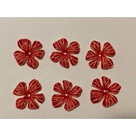 25MM PLEXI WEST GERMAN VINTAGE HAND PAINTED RED FLOWER (36 PCS)