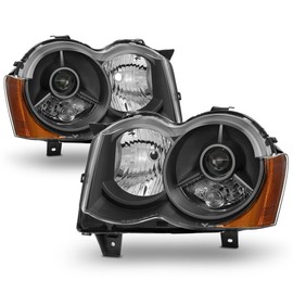 ACANII - For Black 2008-2010 Jeep Grand Cherokee Projector Headlights 08-10 Halogen Model Driver + Passenger Side