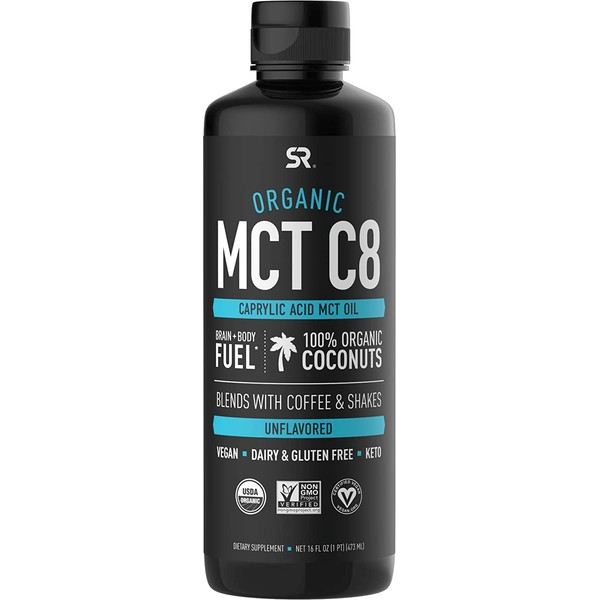 Organic MCT Oil (C8) derived from Organic Coconuts | Great in Keto Coffee, Tea, Smoothies & Salad Dressings | Non-GMO Project Verified & Vegan Certified - Unflavored (16oz)