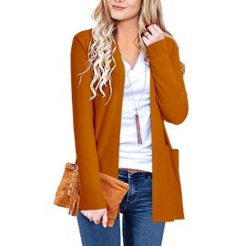 ULTRANICE Cardigan Sweaters Womens Fashion 2024 Trendy Lightweight Long Sleeve Casual Business Knit Clothing Summer Tops Clothes Outfits Pockets Fall Dressy Work Teacher Winter Cover Up Brown
