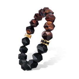 AWNL Men's Bracelet, Silver, K18 Gold Plated, 0.4 inch (10 mm), Mala Beads, Bracelet, Natural Stone, Tiger Eye, Dumortierite, Onyx, Wrist Circumference: 5.9 - 7.5 inches (15 - 19 cm), Stone, red