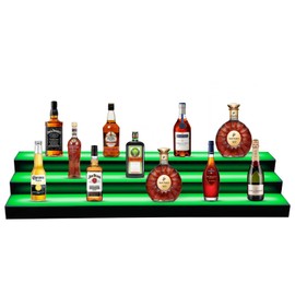 GCCSJ LED Lighted Liquor Bottle Display, RF Remote LED Liquor Shelves with 16 Static Colors,Home Bar Liquor Bottle Accessories Acrylic Shelf, 3 Tiers 40 Inch