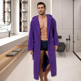 PJGGZ Men's Bathrobes with Hood, Soft Long Towel Robe for Men - Super Absorbent Quick Dry yet Warm (Purple, 2XL/3XL)