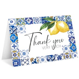 AnyDesign Lemon Thank You Cards Bulk 24 Pack Thank You Note Cards with Matching Seal Stickers Envelopes Blue Tiles Lemon Greeting Cards for Baby Shower Wedding Birthday Bridal Party and All Occasion