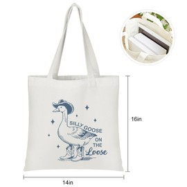 TiTkaiVi Silly Goose Canvas Tote Bag Gifts for Women Friends, Kawaii Cotton Shoulder Bag Gifts for Christmas Birthday Mother's Day, Silly Goose on the Loose