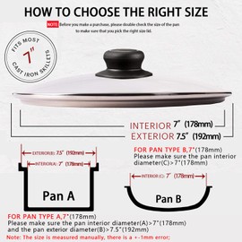 7 Inch Pot Lid Tempered Glass Pan Lids - Oven Safe Replacement Glass Lid for 7" Frying Pan Wok Pot Skillet, Clear