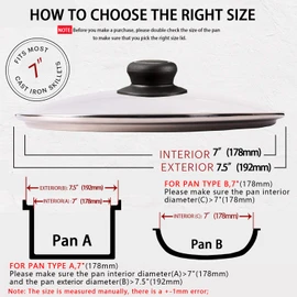 7 Inch Pot Lid Tempered Glass Pan Lids - Oven Safe Replacement Glass Lid for 7" Frying Pan Wok Pot Skillet, Clear