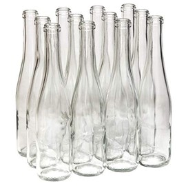 North Mountain Supply 375ml Glass Stretch Hock Wine Bottle Flat-Bottomed Cork Finish - Case of 12 (Clear/Flint)