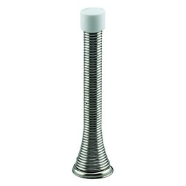 Prime-Line MP10126 Tope de puerta, 4 pulgadas de alcance, acero con resorte, cromo satinado, resistente (paquete de 5)