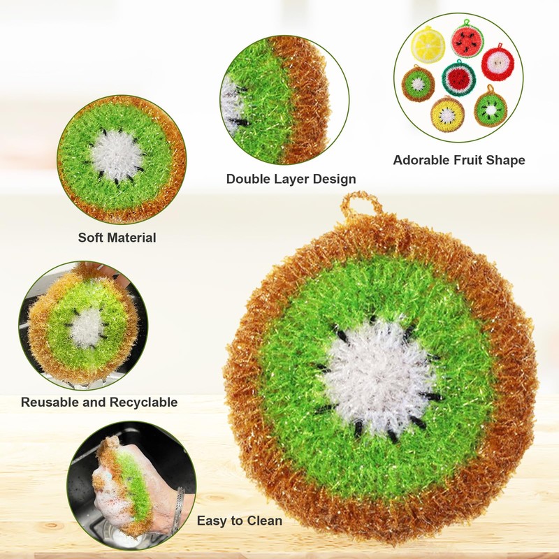 7 Pack Fruit Dish Scrubber Set,Non Scratch Funny Cleaning Sponge