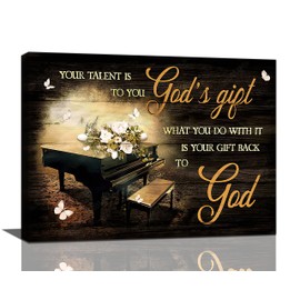 Vintage Piano Music Decor Wall Art You Talent Is God’s Gift Instrument Musical Pictures Wall Decor Pianist Musician Gift Canvas Painting Prints Artwork Decoration Framed for Music Room Bedroom 12"x16"
