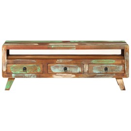 vidaXL TV Stand/TV Cabinet with 3 Drawers and 1 Shelf, Handmade Solid Reclaimed Wood, Mixed Color Finish, Polished and Lacquered, 43.3"x11.8"x15.7"
