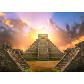 Loccor 5x3ft Fabric Maya Chichen Itza Pyramid Backdrop for Photography Sunset Ancient Mayan Architecture Ruins Mexico Culture Historical Building Scenic Background Travel Party Photo Booth Props