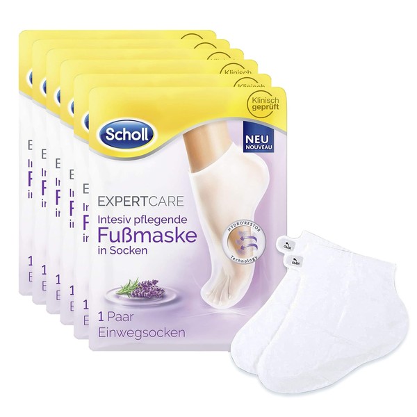 Scholl EC Intensive Nourishing Foot Mask Lavender Oil - Moisturising Care - 6 x 1 Pair Disposable Socks