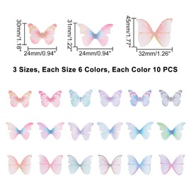 SUNNYCLUE 1 Box 180Pcs 6 Colors Fabric Butterfly Decorations 3D Butterfly Ornament Organza Butterfly Wings for DIY Jewelry Crafts Earring Necklace Hair Clip Decoration
