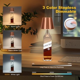 SOUDFK Wireless Bottle Lamp, 2026 New 3 Color Rechargeable Led Wine Bottle Lights for Bars Restaurants (Champagne, 1PC)