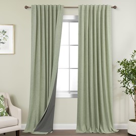 KOUFALL Extra Long 108 Inch Curtains Linen Blackout,Sage Green Thermal Heat Blocking Floor to Ceiling Curtain Drapes for Living Room 2 Panels Set