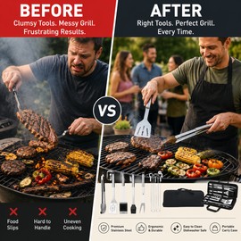 15pcs Stainless Steel BBQ Grill Tool Set for Outdoor Cooking – Long-Handle Barbecue Accessories Gift Set