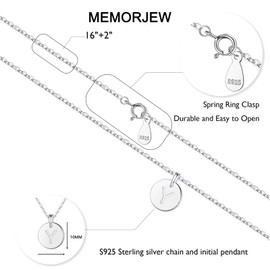 Memorjew S925 Sterling Silver Necklaces for Women Girls - Sterling Silver Small Disc Initial Necklaces for Women Girls, Tiny Cute Letter Pendant Necklace Jewelry Gifts for Women Teen Girls, Sterling