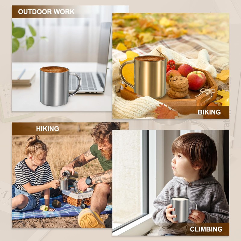 uxcell 2Pcs Metal Coffee Mugs, 6.8 Ounces Metal Double Walled